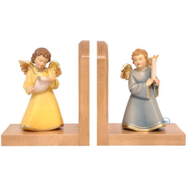 Paar Bücherstützen-Engel mit Schriftrolle und Kerze - COLOR
