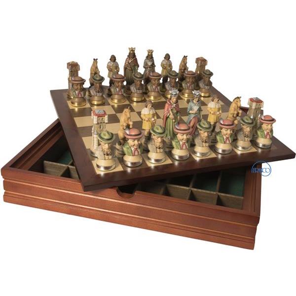 Schachspiel 9 cm mit Holzschachkassette - COLOR