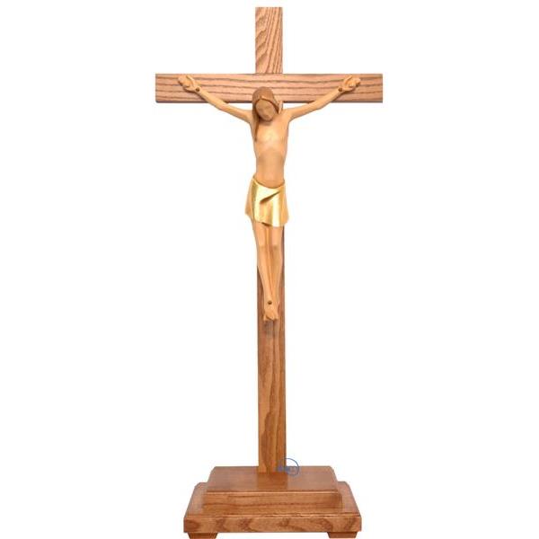 Standing crucifix stylized-Christ’s body with straight cross and base - COLOR