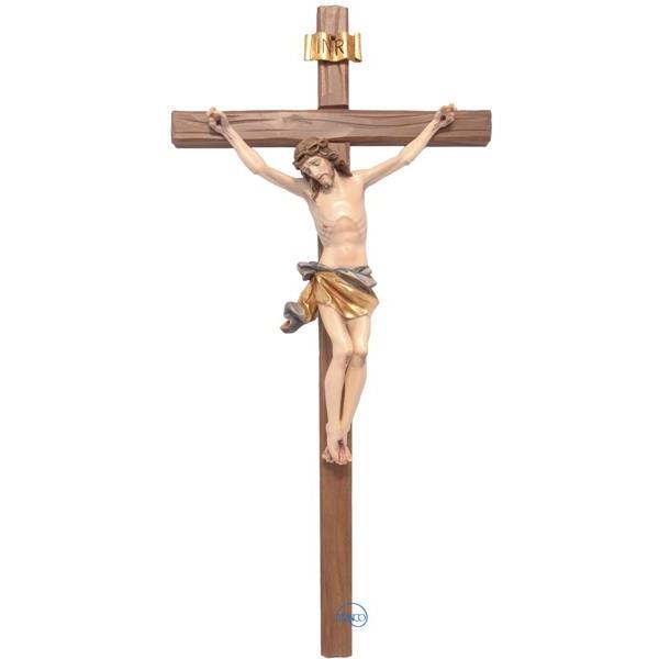 Crucifijo-Cuerpo de Cristo sobre cruz recta esculpida - COLOR