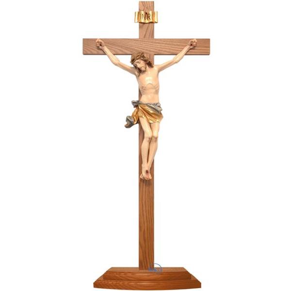 Crucifijo con base-Cuerpo de Cristo sobre cruz recta - COLOR