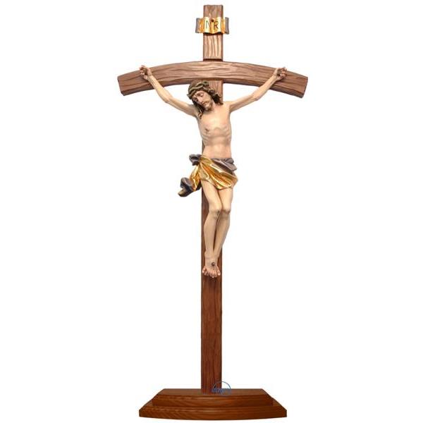 Crucifijo con base-Cuerpo de Cristo sobre cruz curva esculpida - COLOR