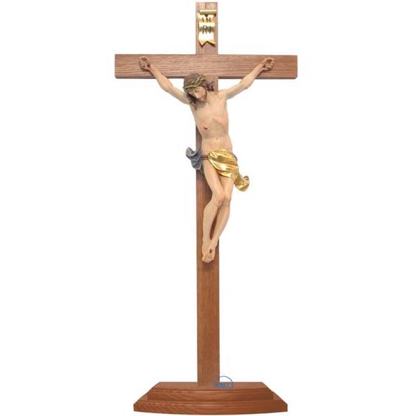 Crucifijo con base-Cuerpo de Cristo sobre cruz recta - COLOR