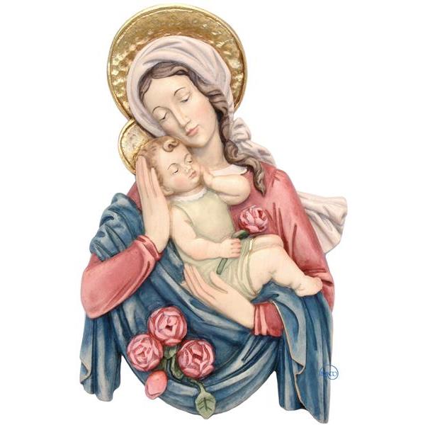 Relief de Vierge à l’Enfant orné de roses - COLOR